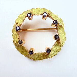 Estate 18K Solid Yellow Gold Lunati Gioielli Sapphire Wreath Pin Brooch 1950's